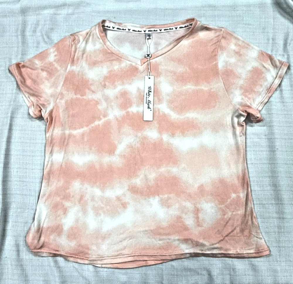 NWT White Mark Pink Tie Dye Short Sleeve V Neck Top Women's Plus Size 1XL